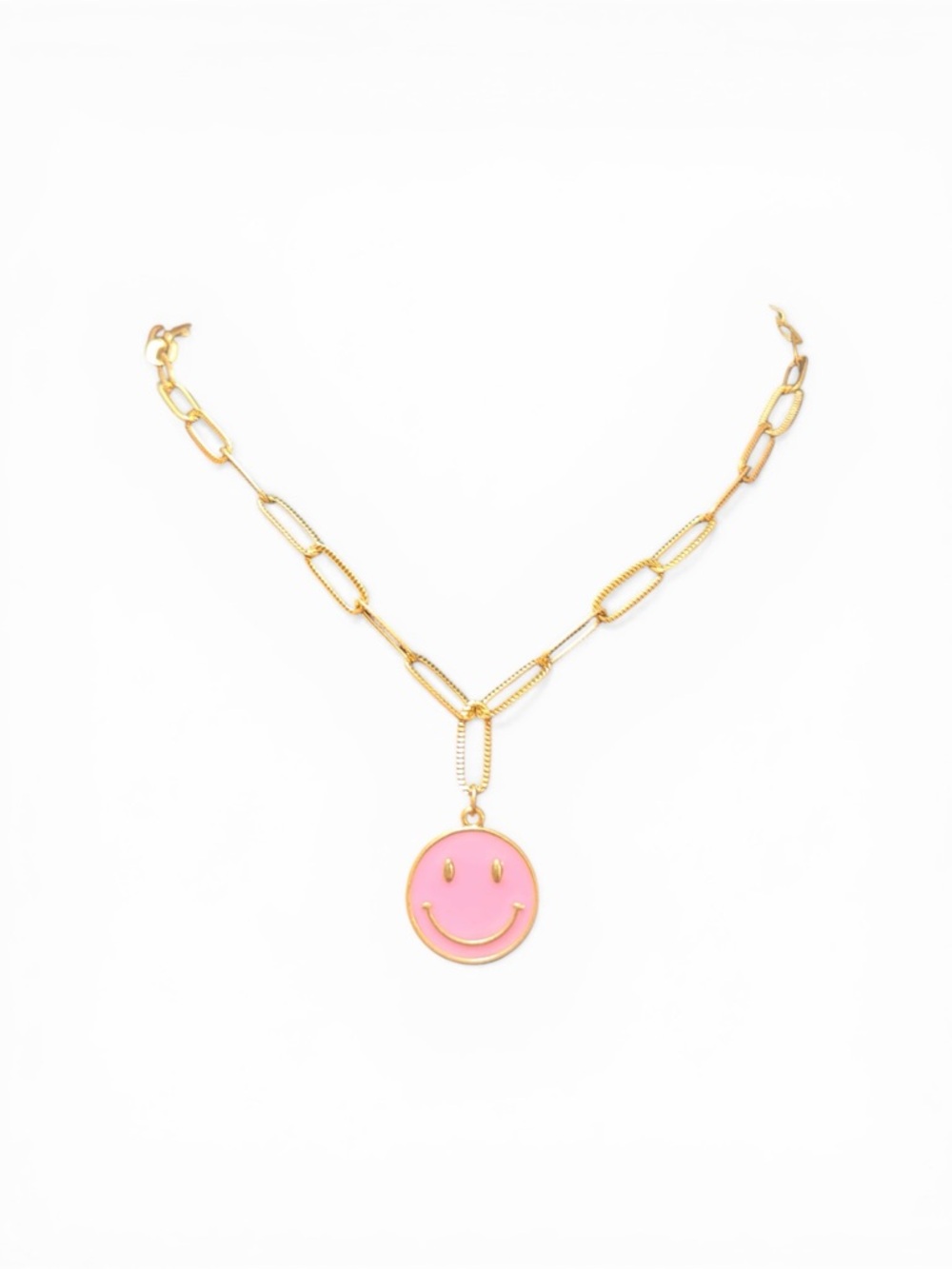 Gold plated Chain Necklace with Pink Smiley face Pendant - Picture 2 of 4